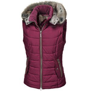 Women's Plum Puffer Vest with Faux Fur Trim